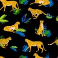 Vector seamless background with cheetahs. Royalty Free Stock Photo