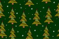 Vector seamless background with Christmas trees. Cute New Year pattern on a green background. Cute evergreen spruce