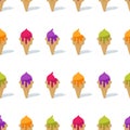 Vector seamless background with colorful cones ice cream. Royalty Free Stock Photo