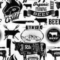 Vector seamless background. Cow meat. Butcher shop. Monochrome illustration Royalty Free Stock Photo