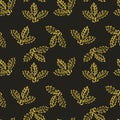 Vector Seamless background. Golden Holly leaves with berries