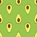 Vector seamless background with half sliced avocado fruit on a green background