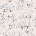 Vector seamless background with hand drawn funny bears. Royalty Free Stock Photo