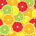 Vector seamless background of lemon, orange, lime, grapefruit slices. Royalty Free Stock Photo