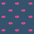 Vector seamless background.Lips girls.Pink kisses on a blue background. Royalty Free Stock Photo