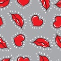 Vector seamless background. lips and hearts print Royalty Free Stock Photo