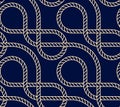 Vector seamless background with marine rope. Nautic pattern dark blue and gold