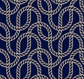 Vector seamless background with marine rope. Nautic pattern dark blue and gold