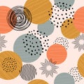 Vector seamless background pattern with abstract geometric elements, circles, dots and thin line shapes. seamless texture design Royalty Free Stock Photo