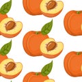 Vector seamless background with peaches on a white background.