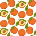 Vector seamless background with peaches on a white background. Royalty Free Stock Photo