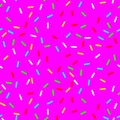 Vector Seamless background with pink donut glaze. Decorative bright sprinkles texture pattern design Royalty Free Stock Photo