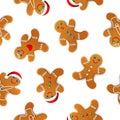Vector seamless background with realistic christmas gingerbread mans, decorated with icing, on white