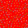 Vector Seamless background with red donut glaze. Decorative bright sprinkles texture pattern design Royalty Free Stock Photo