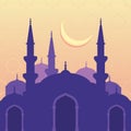 Vector seamless background with silhouette of mosque moon and st