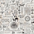 Abstract seamless pattern with sketches and notes