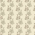 Vector seamless background. Vertical stripes of simple twigs with leaves, silhouettes and contours . Suitable for textiles,