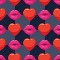 Vector seamless background with woman pink lips and hearts Royalty Free Stock Photo