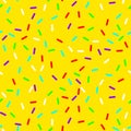 Vector Seamless background with yellow donut glaze. Decorative bright sprinkles texture pattern design