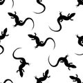 Vector seamless backgrounds with salamanders. monochrome pattern with lizards. Royalty Free Stock Photo