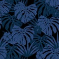 Vector seamless beautiful artistic blue tropical pattern with ex