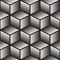Vector Seamless Black And White Cube Shape Lines Engravement Geometric Pattern