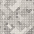 Vector Seamless Black and White Dashed Line Random Sunburst Circles Pattern