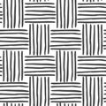 Vector seamless black and white geometric pattern of hand-drawn horizontal and vertical stripes, lines. Interweaving fibers. For Royalty Free Stock Photo
