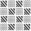 Vector seamless black and white geometric pattern of hand-drawn zigzags and diagonal stripes, lines. Black pattern on a white Royalty Free Stock Photo