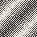 Vector seamless black and white hand drawn diagonal wavy lines pattern. Abstract freehand background design Royalty Free Stock Photo