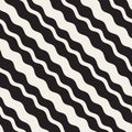 Vector Seamless Black and White Hand Drawn Diagonal Wavy Lines Pattern Royalty Free Stock Photo