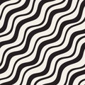 Vector Seamless Black and White Hand Drawn Diagonal Wavy Lines Pattern