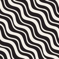 Vector Seamless Black and White Hand Drawn Diagonal Wavy Lines Pattern Royalty Free Stock Photo