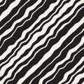 Vector Seamless Black and White Hand Drawn Diagonal Wavy Lines Pattern Royalty Free Stock Photo