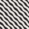 Vector Seamless Black and White Hand Drawn Diagonal Wavy Lines Pattern Royalty Free Stock Photo