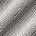 Vector Seamless Black and White Hand Drawn Diagonal Wavy Lines Pattern Royalty Free Stock Photo