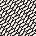 Vector Seamless Black and White Hand Drawn Diagonal Wavy Shapes Pattern