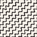Vector Seamless Black and White Hand Drawn Diagonal Wavy Zigzag Lines Pattern Royalty Free Stock Photo