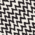 Vector Seamless Black and White Hand Drawn Diagonal Wavy Zigzag Lines Pattern Royalty Free Stock Photo