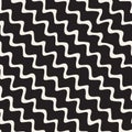 Vector Seamless Black and White Hand Drawn Diagonal Wavy Zigzag Lines Pattern Royalty Free Stock Photo