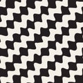 Vector Seamless Black and White Hand Drawn Diagonal Wavy Zigzag Lines Pattern Royalty Free Stock Photo