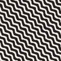 Vector Seamless Black and White Hand Drawn Wavy Diagonal Stripes Pattern