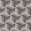 Vector Seamless Black And White Hand Painted Line Geometric Stripes Cube Pattern Royalty Free Stock Photo