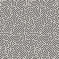 Vector Seamless Black and White Organic Rounded Jumble Lines Maze Pattern