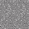 Vector Seamless Black and White Organic Rounded Line Maze Coral Pattern
