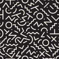 Vector Seamless Black and White Retro Jumble Geometric Line Shapes Hipster Pattern