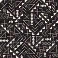 Vector Seamless Black and White Retro 80's Jumble Geometric Line Shapes Hipster Pattern