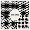 Vector Seamless Black And White Rounded Dashed Lines And Dots Pattern Collection Set