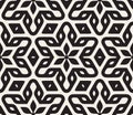 Vector Seamless Black and White Rounded Floral Star Oriental Hexagonal Pattern