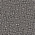 Vector Seamless Black And White Rounded Irregular Maze Pattern. Abstract Hand Drawn Background